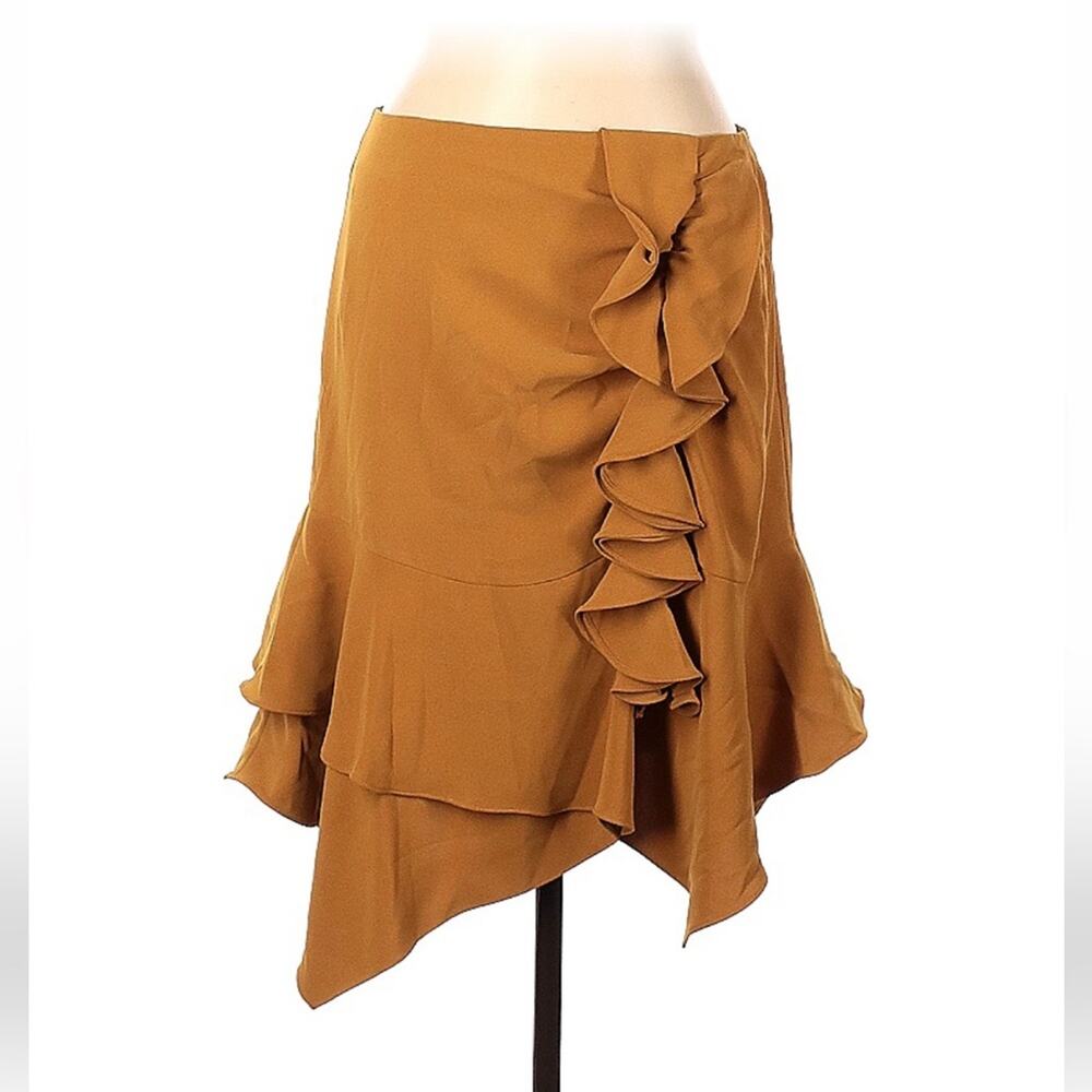 a loves a asymmetrical hem ruffled sheath skirt in artichoke, size 10